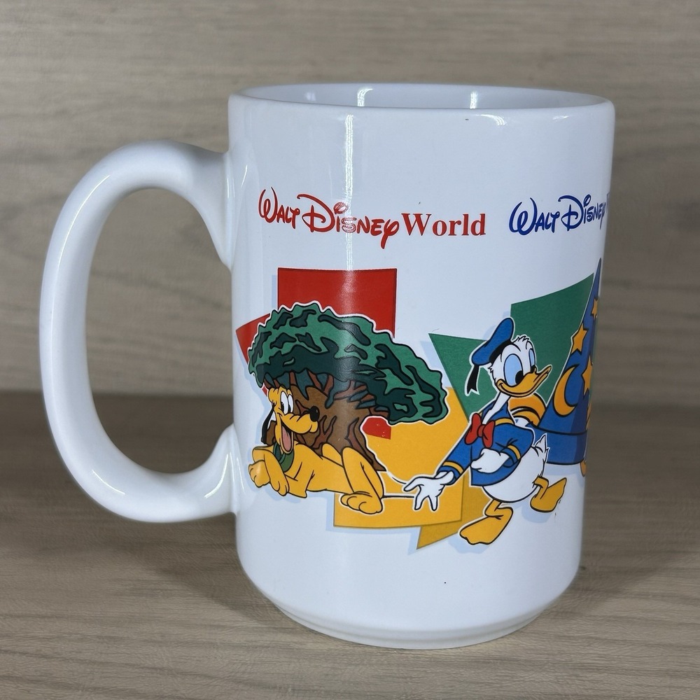 Vtg Walt Disney World DAD Mug Four Parks 1 World Mickey Pluto Donald Goofy